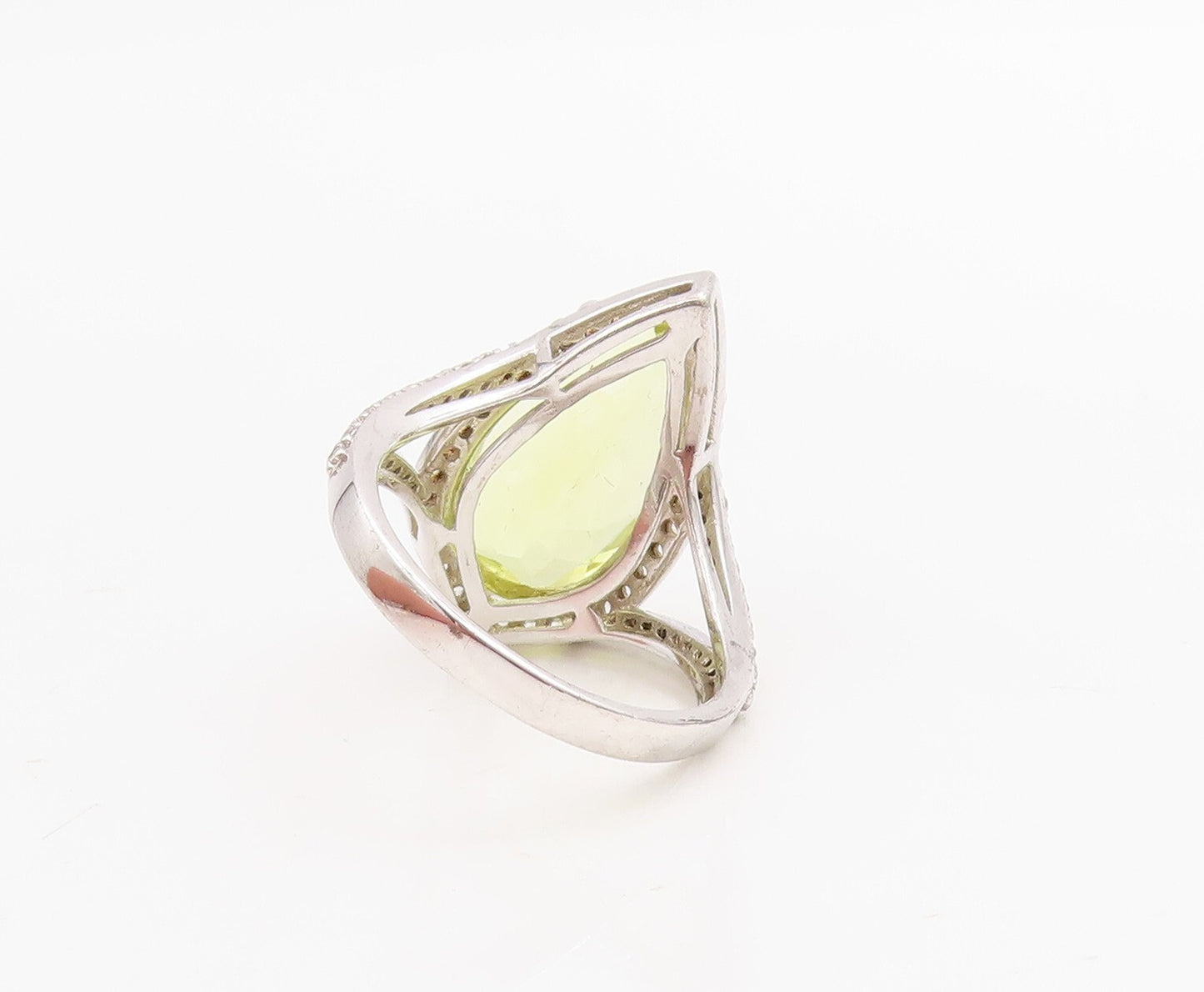925 Sterling Silver Vintage Ring Designer Drop Cut Citrine & CZ  Sz 7.5 RG30997