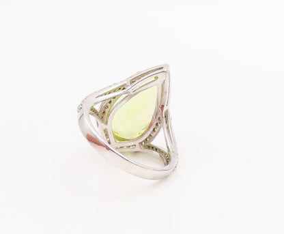 925 Sterling Silver Vintage Ring Designer Drop Cut Citrine & CZ  Sz 7.5 RG30997