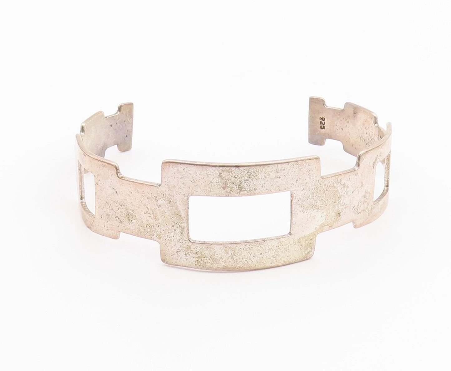 925 Sterling Silver  Vintage Graduated Open Rectangle Cuff Bracelet  BT9380