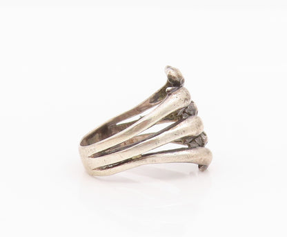 925 Sterling Silver Vintage Ring Dark Tone Bypass Diving Dolphins  Sz 9  RG33057