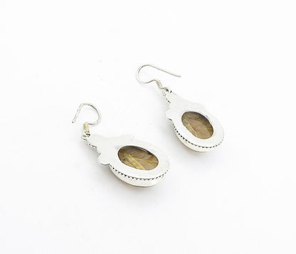 925 Sterling Silver  Vintage Cabochon Rutilated Quartz Dangle Earrings  EG3785