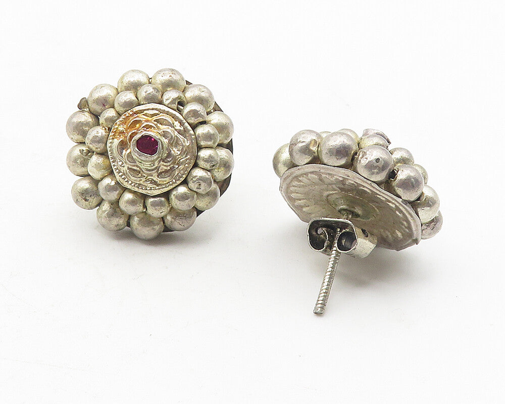 925 Sterling Silver  Vintage Pink Topaz Bubble Dome Drop Earrings  EG5997