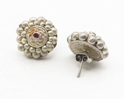 925 Sterling Silver  Vintage Pink Topaz Bubble Dome Drop Earrings  EG5997