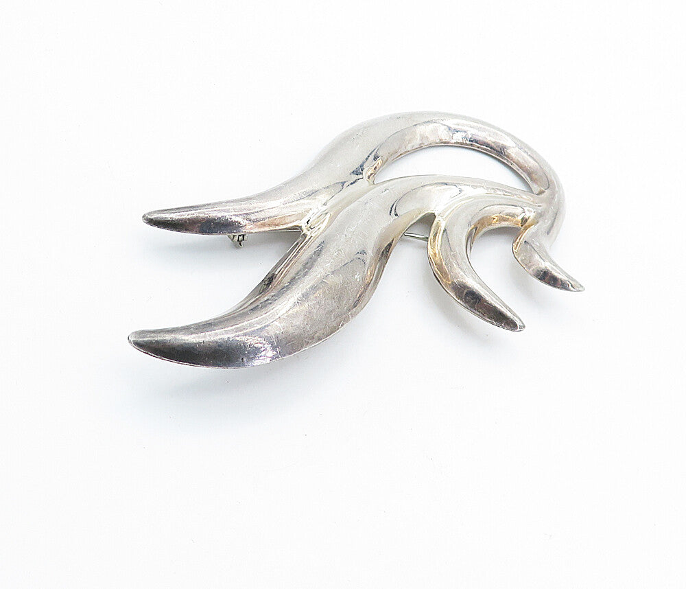MEXICO 925 Sterling Silver  Vintage Shiny Large Hollow Swirl Brooch Pin BP2628