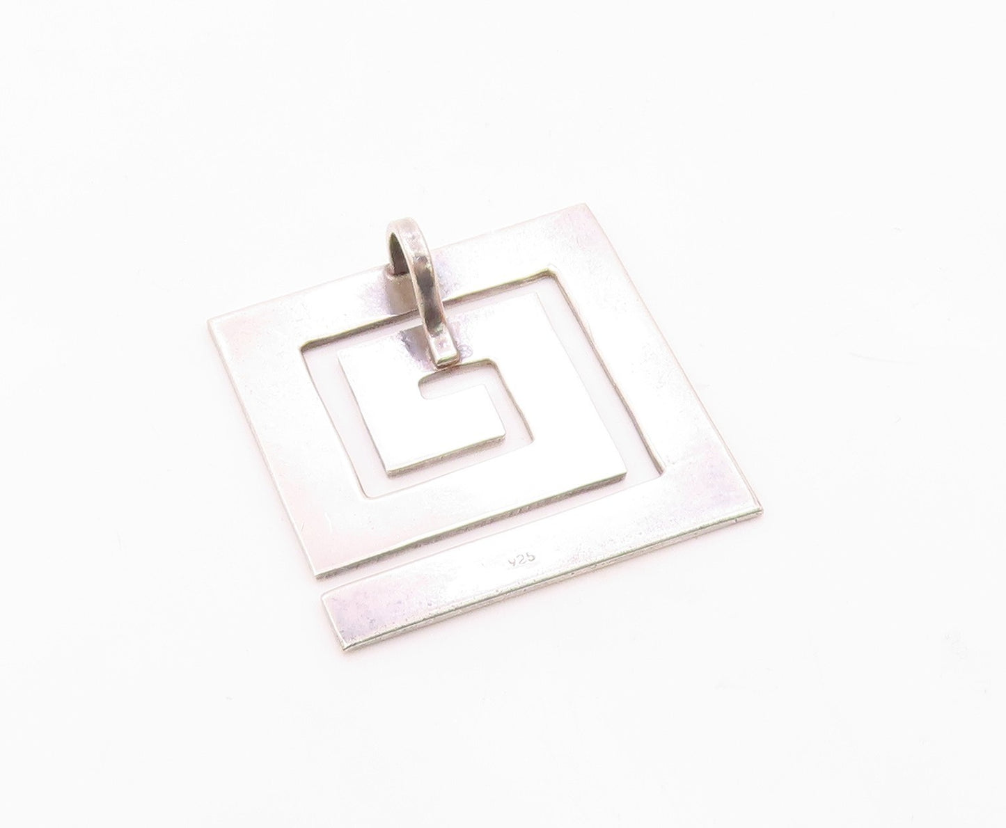 925 Sterling Silver  Vintage Shiny Square Spiral Smooth Drop Pendant  PT11090