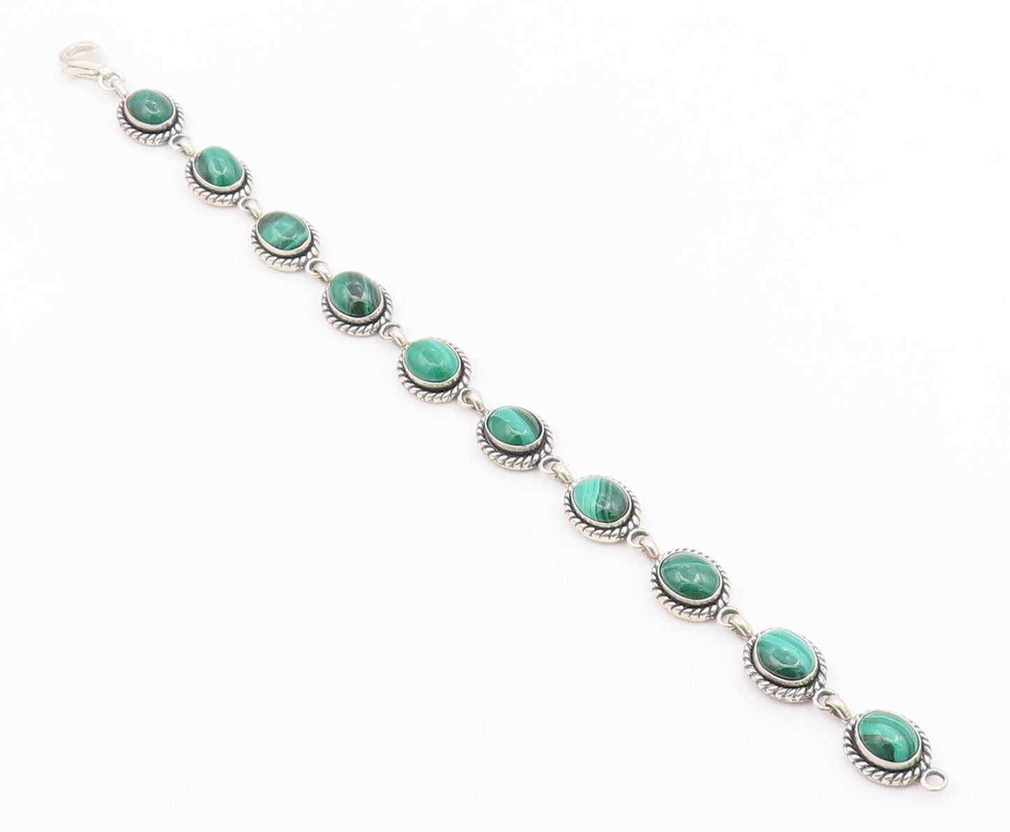 Q.T. SOUTHWESTERN 925 Silver Vintage Malachite Twist Chain Bracelet BT8410