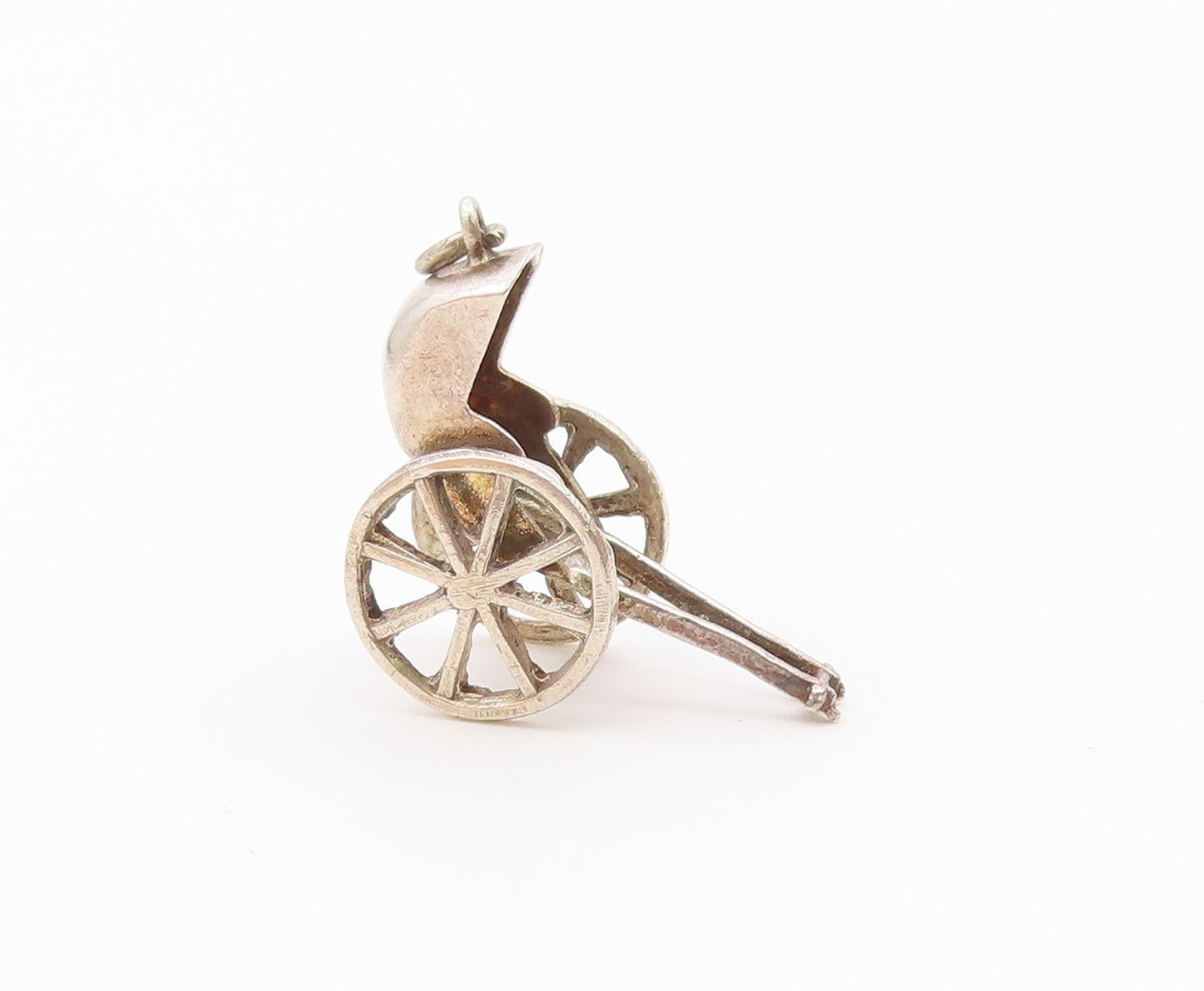 925 Sterling Silver  Vintage Petite Wheelbarrow Shiny Pendant  PT17611