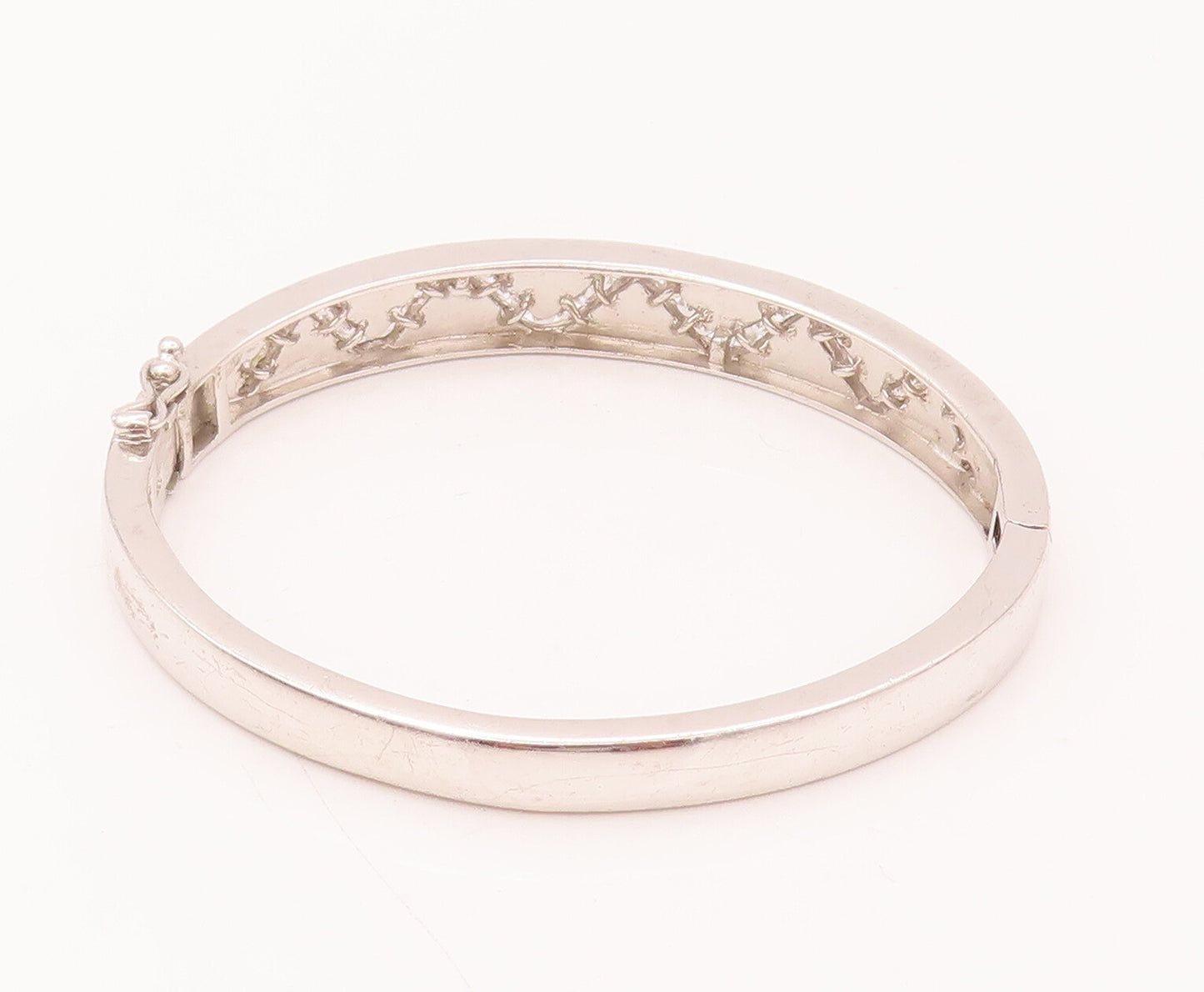 925 Sterling Silver  Vintage Wave Of CZ & Fire Opal Bangle Bracelet  BT9944