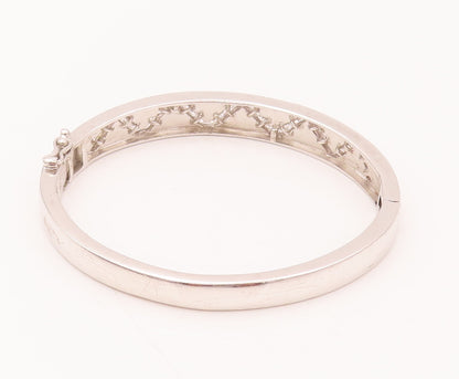 925 Sterling Silver  Vintage Wave Of CZ & Fire Opal Bangle Bracelet  BT9944