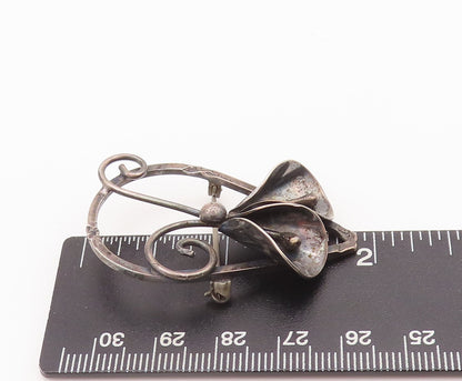 925 Sterling Silver Vintage Brooch Pin Modernist Drop Cut Beaded Lily  BP10664