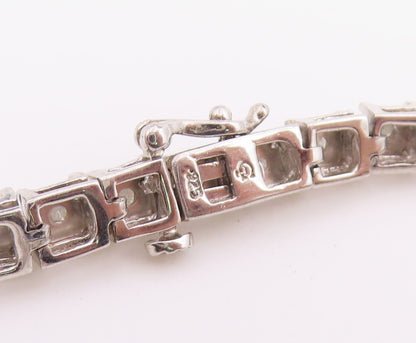 925 Sterling Silver Vintage Bracelet Real Diamonds Square Tennis Link  BT12228