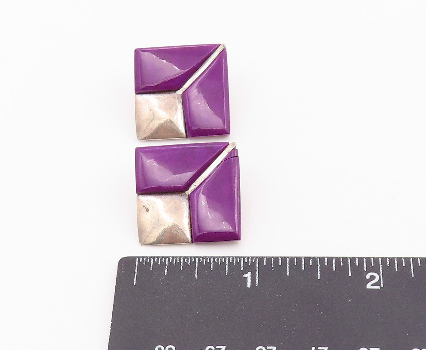 925 Sterling Silver Vintage Earrings Classic Amethyst Geometric Clip On  EG14447