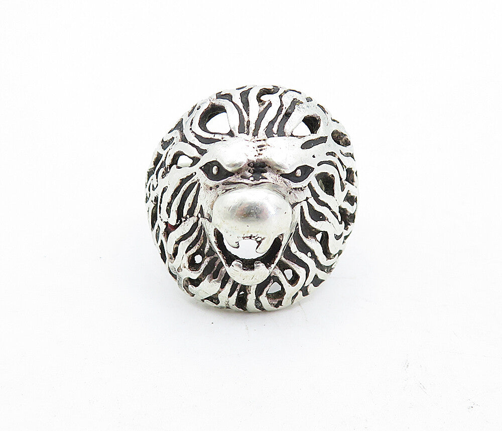 925 Sterling Silver  Vintage Sculpted Lion's Head Band Ring Sz 13  RG5329