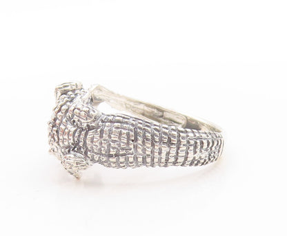 925 Sterling Silver Vintage Ring Modernist Dark Tone Alligator  Sz 11  RG32765
