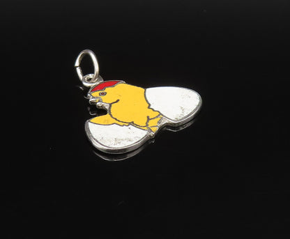 925 Sterling Silver  Vintage Enamel Chick Hatching From Egg Pendant  PT21213
