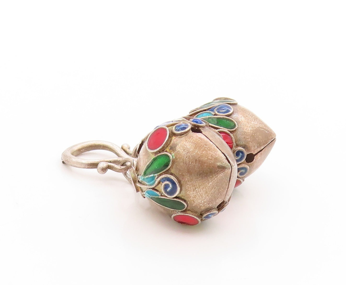 925 Sterling Silver Vintage Pendant Enameled Chinese Lucky Bell JINGLES  PT25148