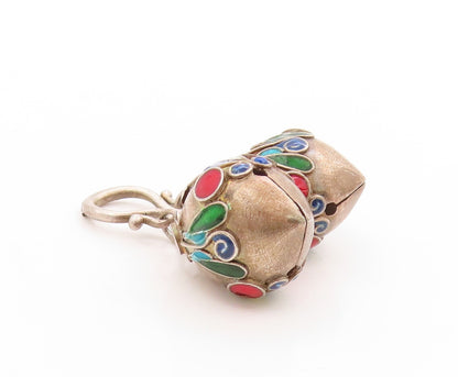 925 Sterling Silver Vintage Pendant Enameled Chinese Lucky Bell JINGLES  PT25148