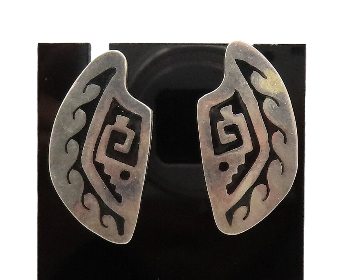 JVA MEXICO 925 Sterling Silver  Vintage Ancient Etched waves Earrings  EG12571