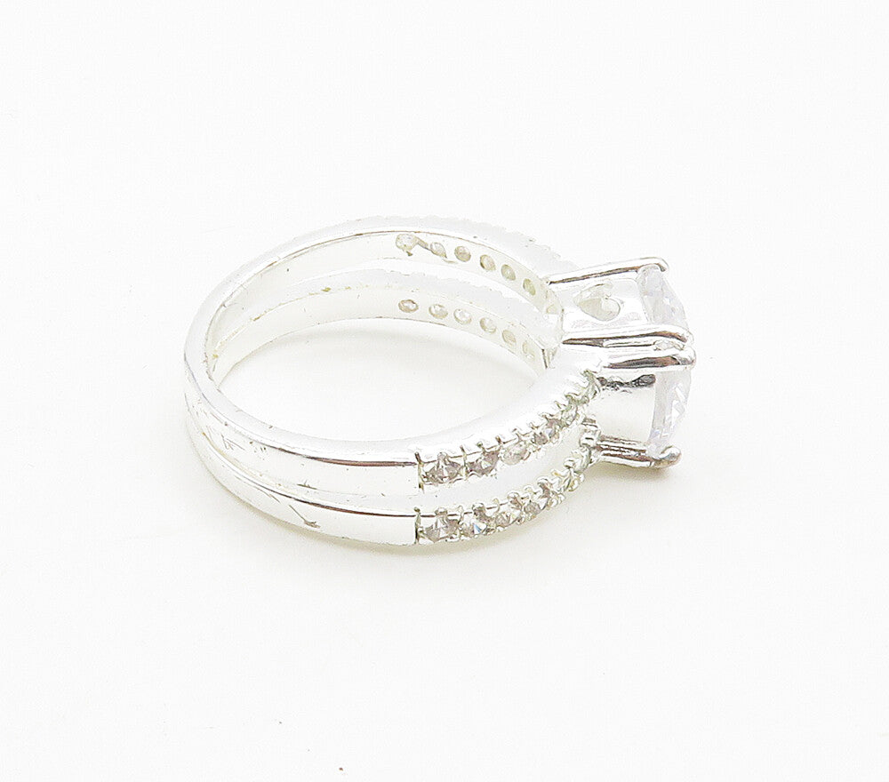 925 Sterling Silver  Sparkling Cubic Zirconia Double Band Ring Sz 7  RG15730