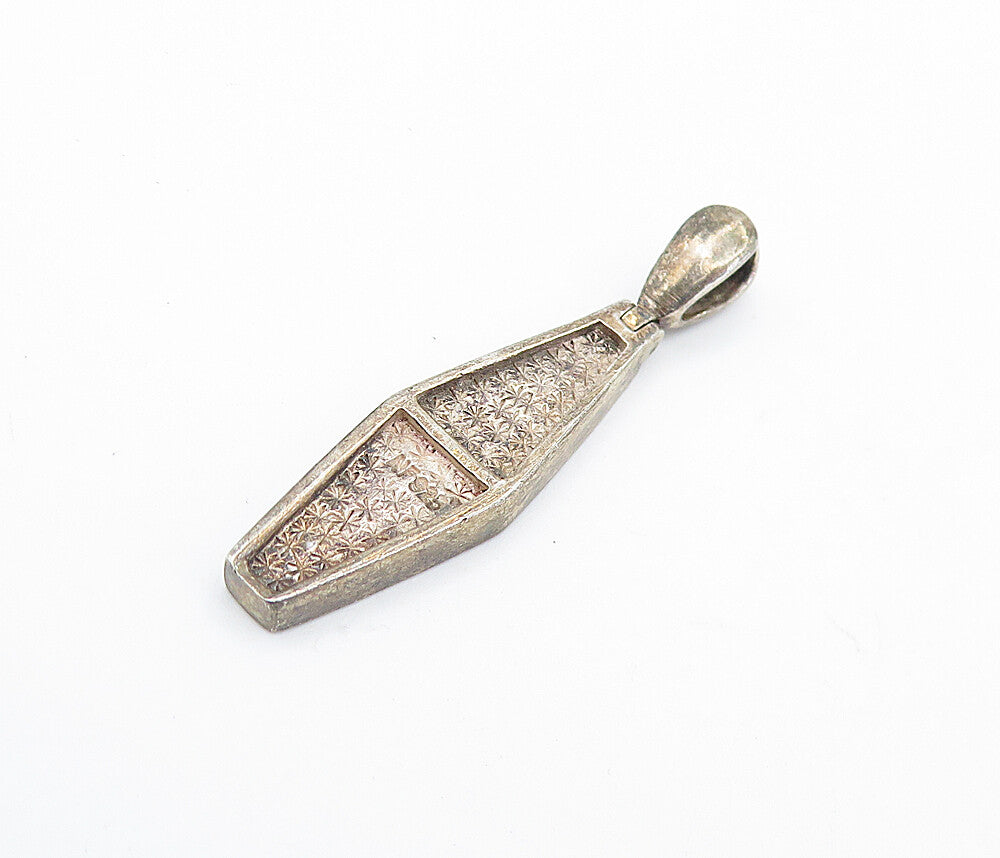 925 Sterling Silver  Vintage Mother Of Pearl Coffin Shape Drop Pendant  PT5536