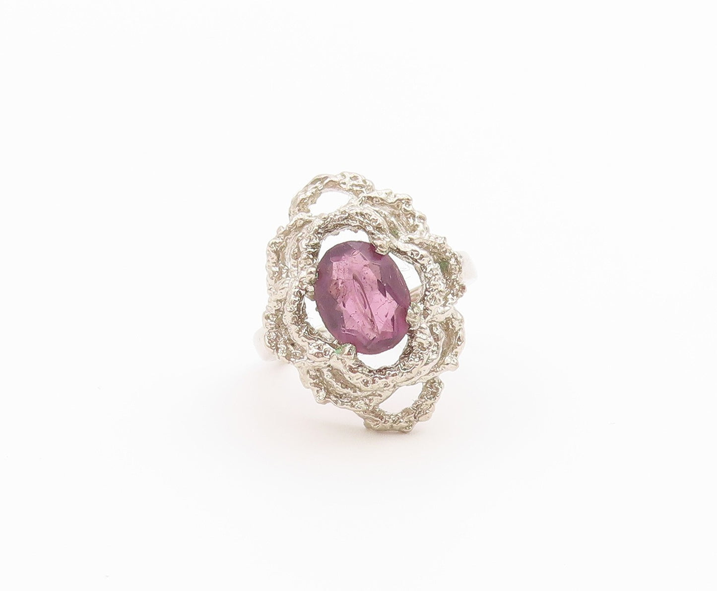 925 Sterling Silver Vintage Ring Oval Amethyst Statement Band  Sz 6.5  RG36419