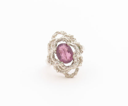 925 Sterling Silver Vintage Ring Oval Amethyst Statement Band  Sz 6.5  RG36419