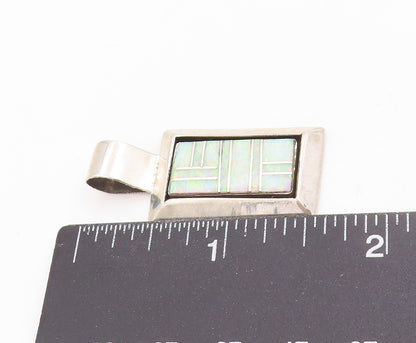 925 Sterling Silver Vintage Pendant NAVAJO Fire Opal Geometric Inlay  PT25357