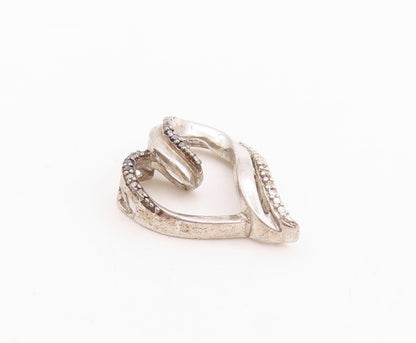 925 Sterling Silver Vintage Pendant Genuine Diamonds Twisted Love Heart  PT24752