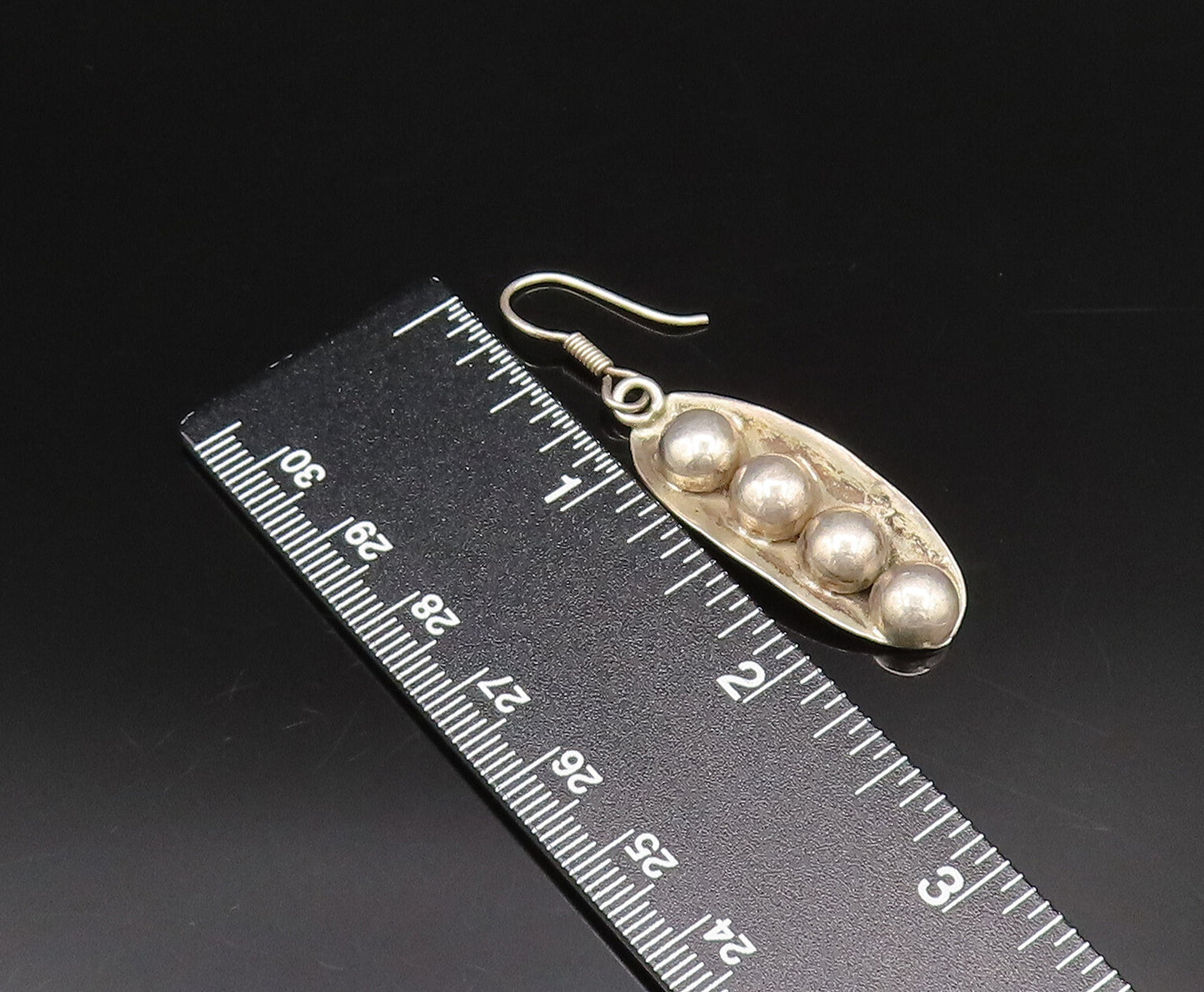 MEXICO 925 Sterling Silver Vintage Four Bead Leaf Ball Dangle Earrings EG12202