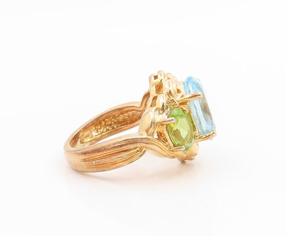 925 Sterling Silver Vintage Ring Gold Plated Blue Topaz & Peridot  Sz 5  RG35986
