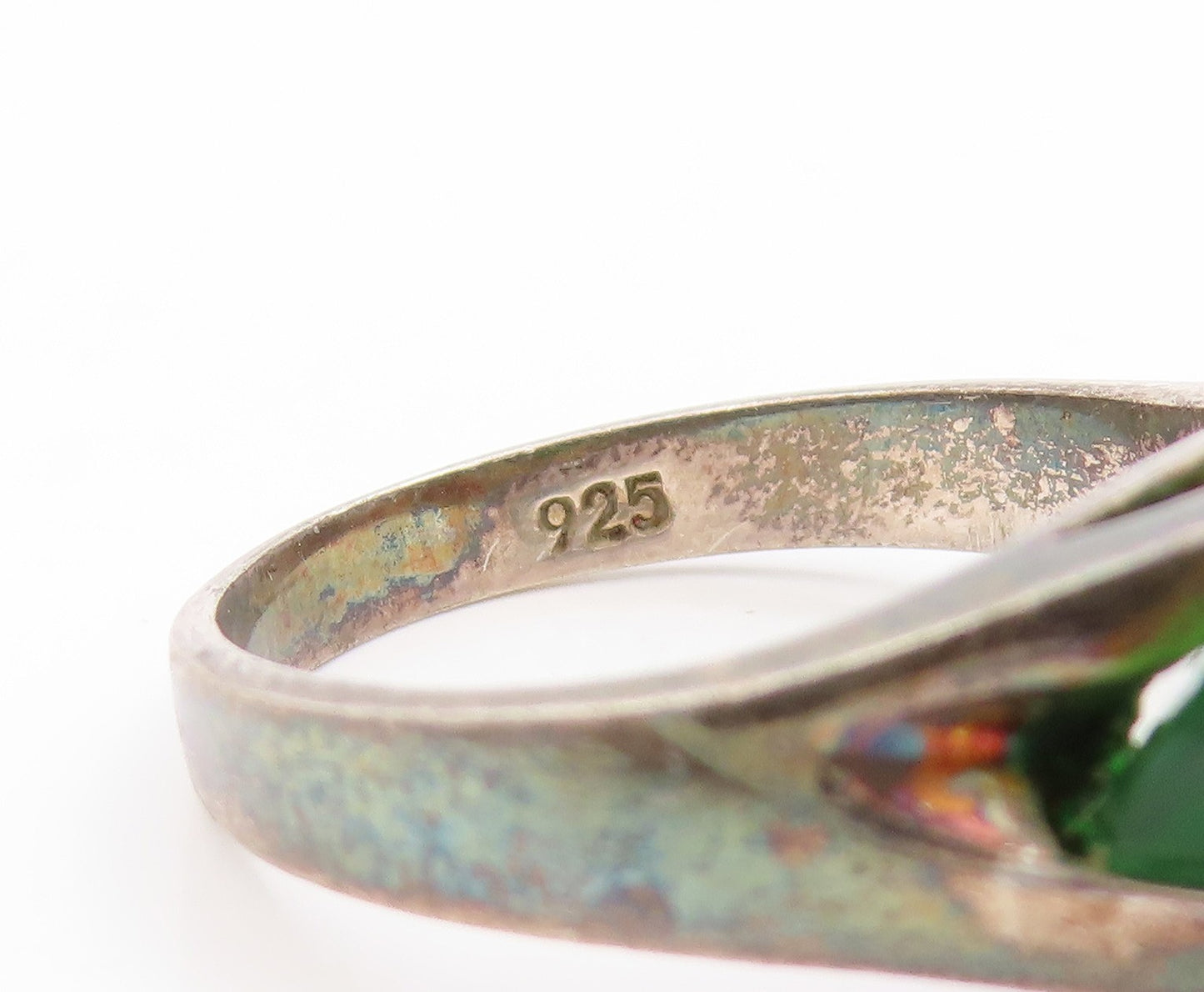 925 Sterling Silver Vintage Ring Deep Green CZ Minimalist Band  Sz 9  RG33644