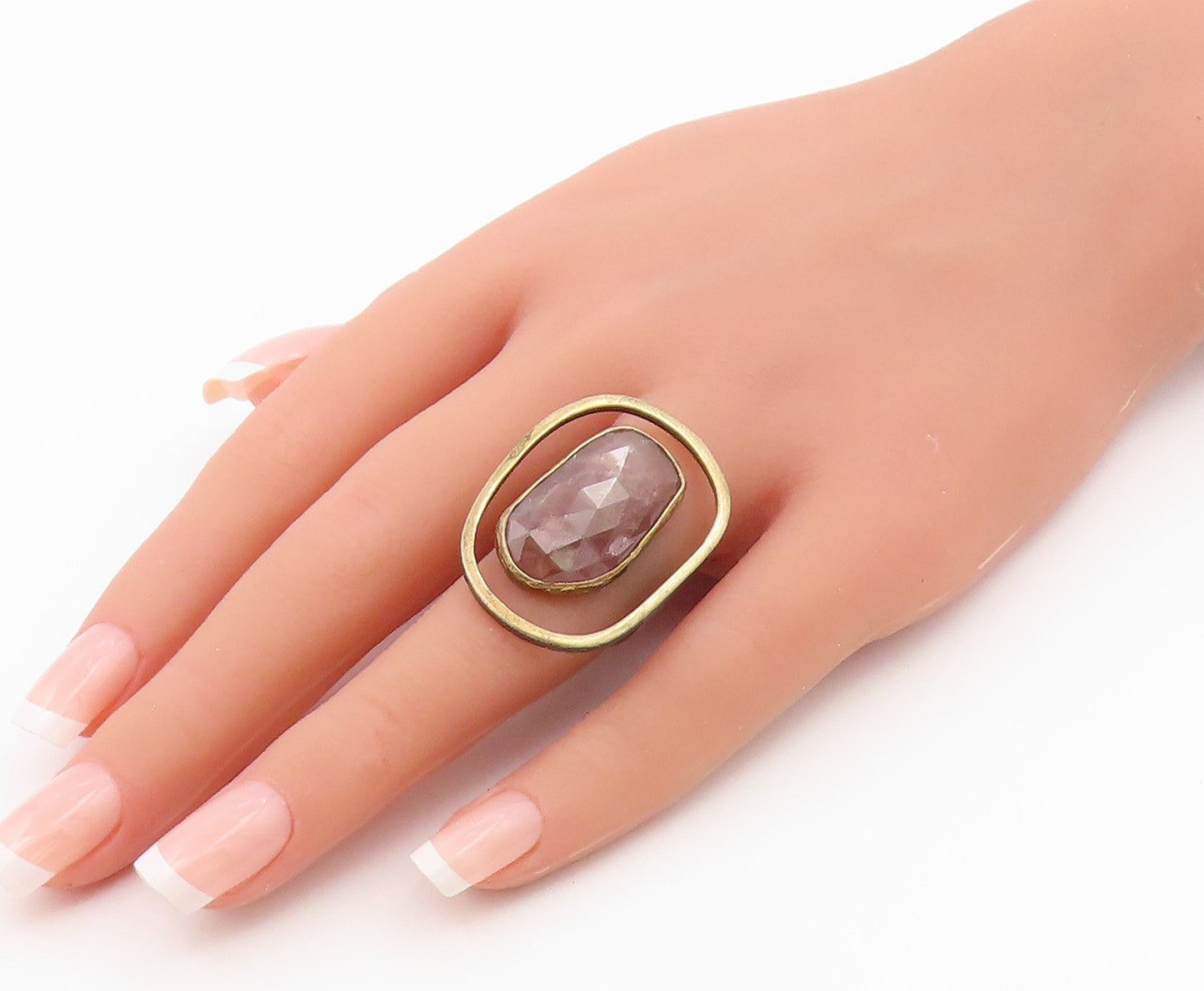 925 Sterling Silver Vintage Ring Modernist Faceted Quartz Band  Sz 6  RG36563