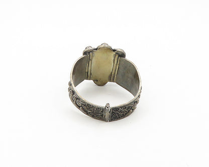 MIDDLE EAST 925 Sterling Silver Vintage Antique Carnelian Bangle Bracelet BT7243