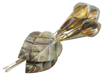 925 Sterling Silver  Vintage Dark Tone Petite Lily Flowers Brooch Pin  BP6014