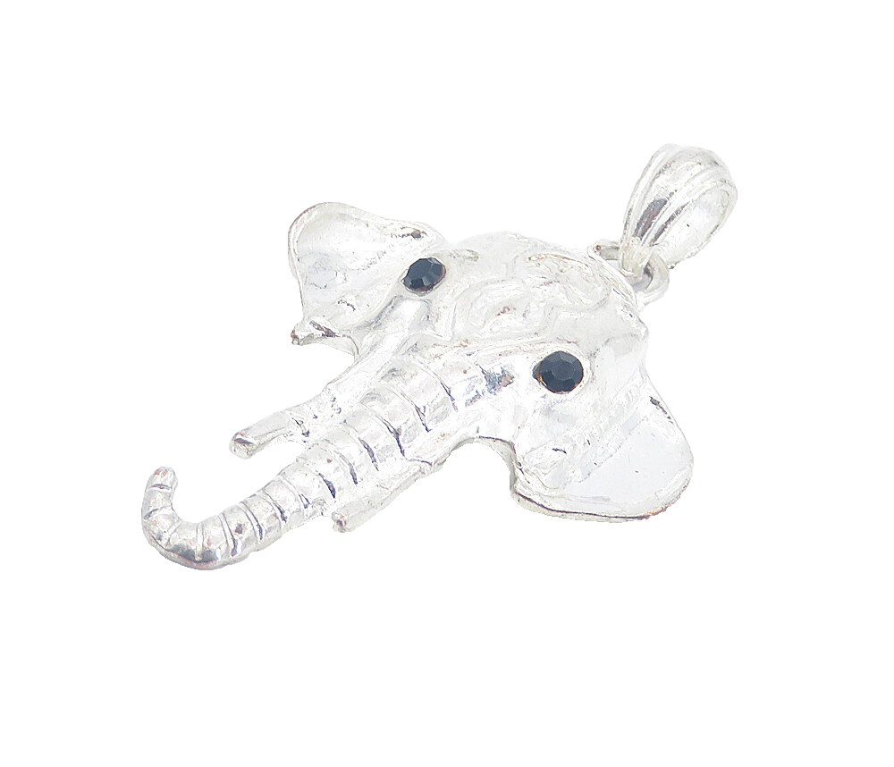 925 Sterling Silver  Vintage Black Hematite Elephant's Head Pendant  PT6208
