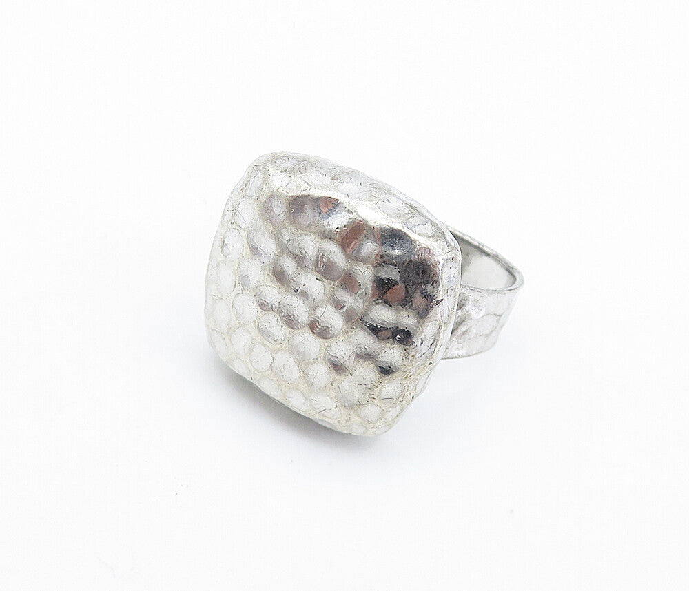925 Sterling Silver  Vintage Hammered Square Dome Cocktail Ring Sz 5.5  RG6464