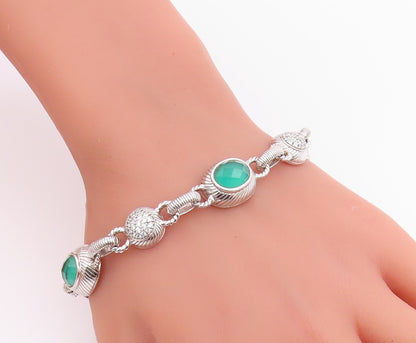 925 Sterling Silver Vintage Bracelet JUDITH RIPKA Chalcedony & CZ Link  BT12233