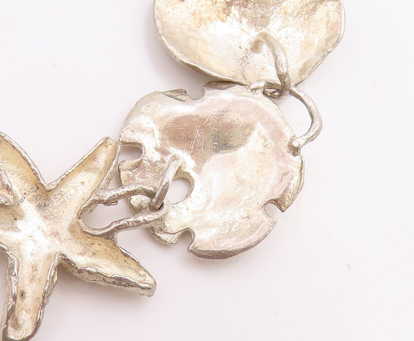 925 Sterling Silver Vintage Bracelet Nautical Seashell & Starfish Link  BT11714