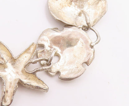 925 Sterling Silver Vintage Bracelet Nautical Seashell & Starfish Link  BT11714
