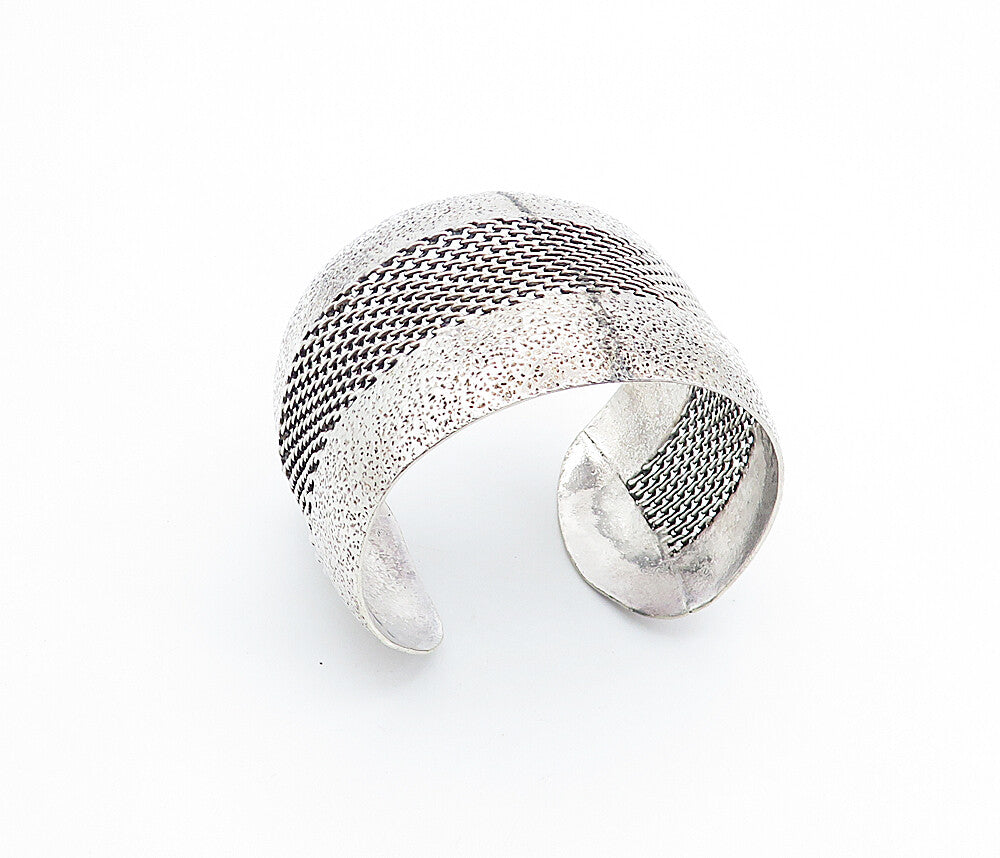 925 Sterling Silver  Vintage Textured Modernist Twist Cuff Bracelet  BT2787