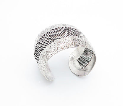 925 Sterling Silver  Vintage Textured Modernist Twist Cuff Bracelet  BT2787