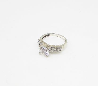 925 Sterling Silver  Faceted White Cubic Zirconia Band Ring Sz 6  RG3249