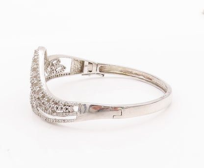 925 Sterling Silver Vintage Bracelet Swirly Topaz Beaded Carved Leaf  BT10318