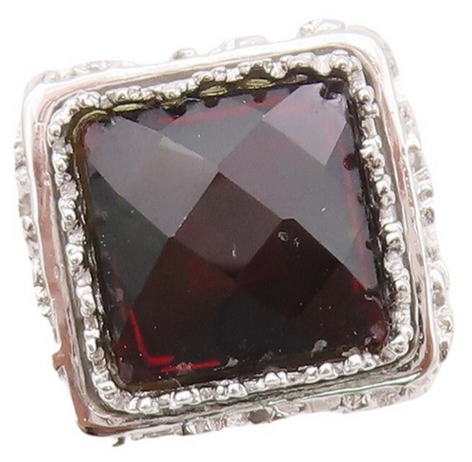 925 Sterling Silver Vintage Ring Floral Carved Square Cut Onyx  Sz 7  RG30467