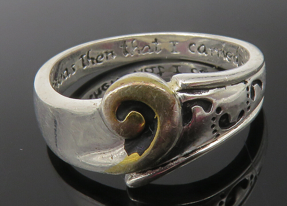 925 Sterling Silver  Shiny Two Tone Swirl Footprints Band Ring Sz 7  RG11744