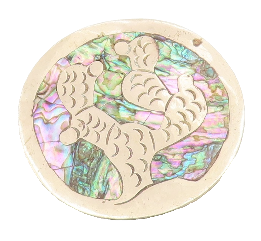 MEXICO 925 Sterling Silver  Vintage Abalone Etched Detail Brooch Pin  BP3485
