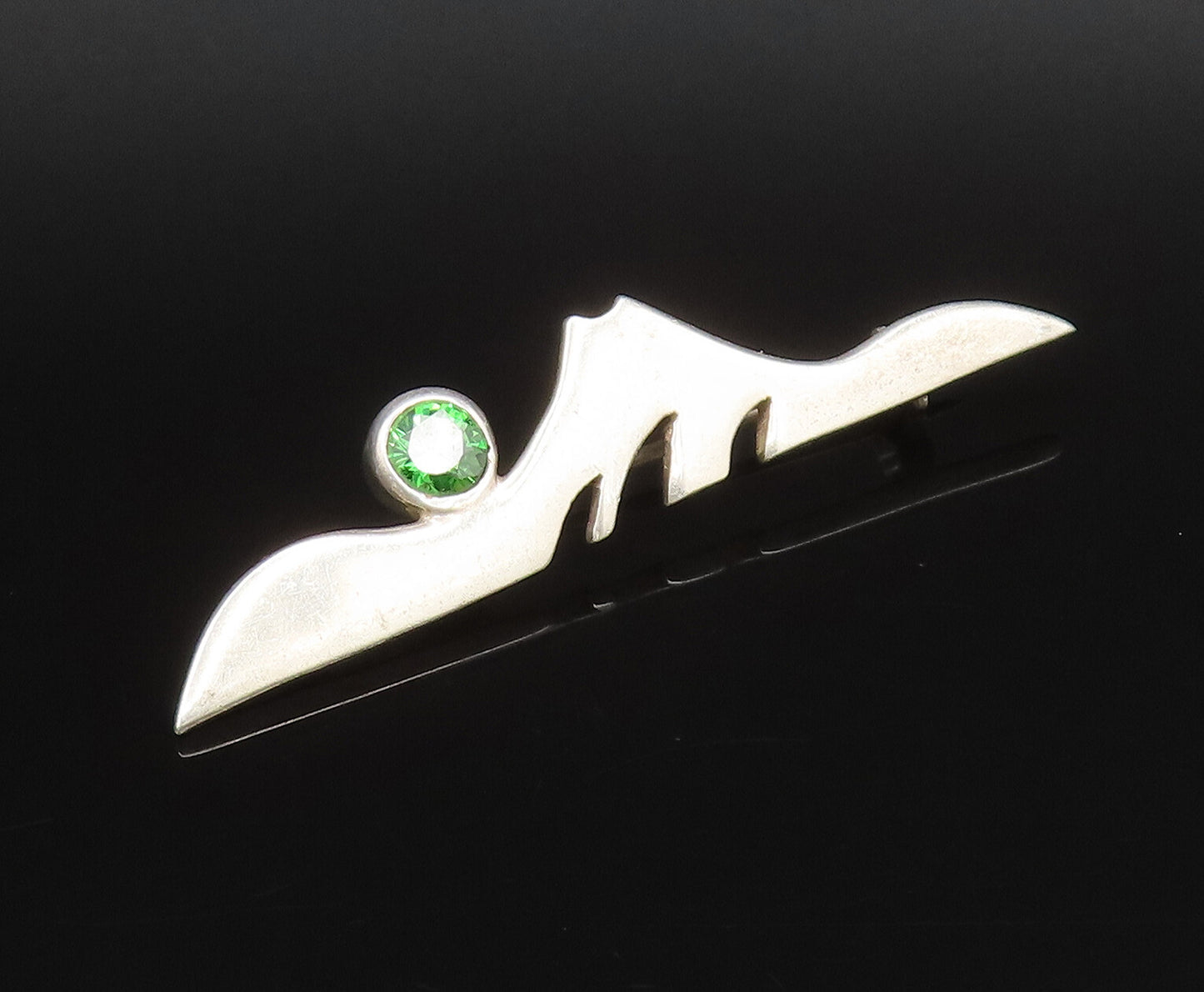 DESIGNER 925 Silver  Vintage Green Topaz & Modernist Design Brooch Pin BP10070
