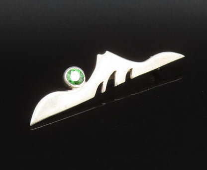 DESIGNER 925 Silver  Vintage Green Topaz & Modernist Design Brooch Pin BP10070