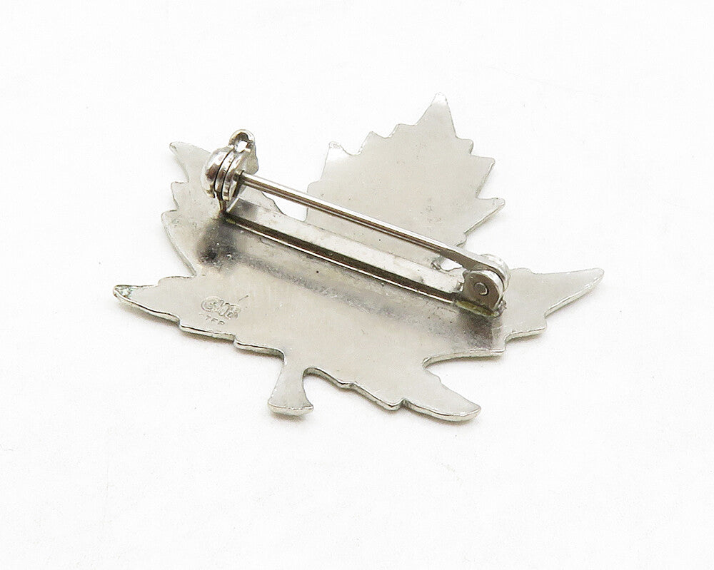 925 Sterling Silver  Vintage Shiny Etched Single Maple Leaf Brooch Pin  BP5092