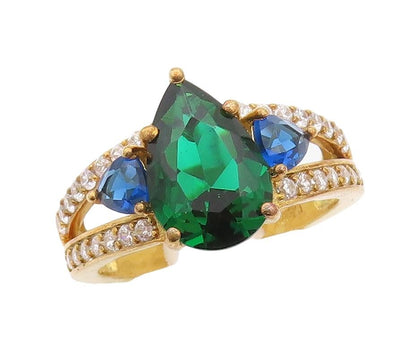 925 Sterling Silver Vintage Ring Gold Plated Green CZ & Sapphire  Sz 7  RG30069